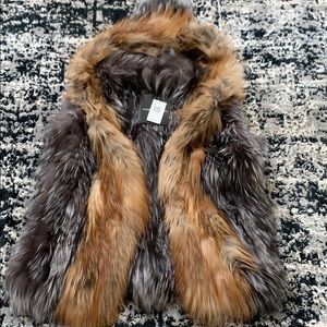 Authentic Adrienne Landau red fox fur Vest w/Hood